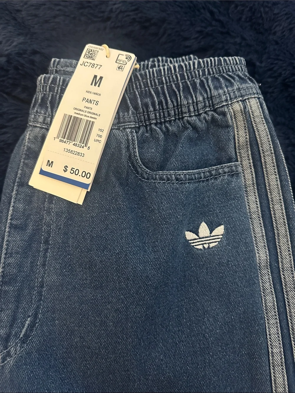 Adidas Originals Kids Denim 3-Stripes Pants Medium NWT Y2K unisex